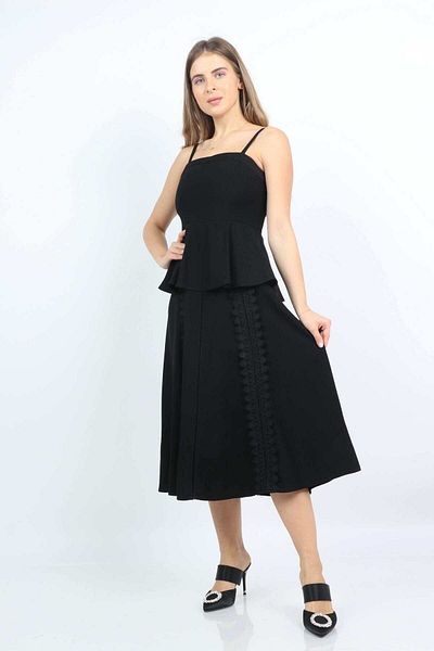 Nichii Women's Simple Strap Midi Dress with Lace Front Detail