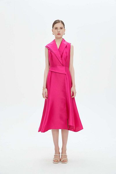 Nichii Women's Sleeveless Midi Dress with Wide Collar