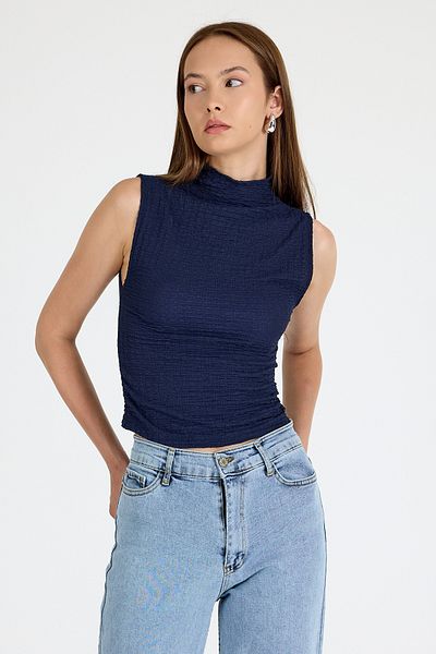Rays Laci Bürümcük Fabric Stand Collar Sleeveless Blouse 3458
