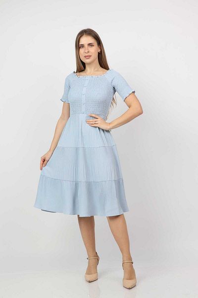 Nichii Women's Solid Midi Dress with Short Sleeves