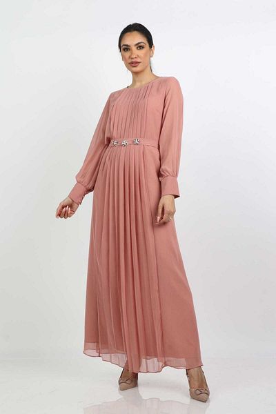 Nichii Long Pleated Evening Dress with Long Sleeves
