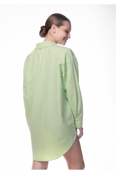 Appleline Women's Striped Oversize Poplin Boyfriend Shirt Green