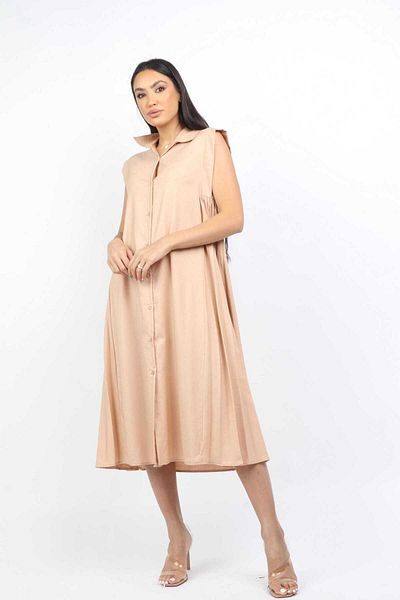 Nichii Women's Sleeveless Solid Shirt Dress with Collar
