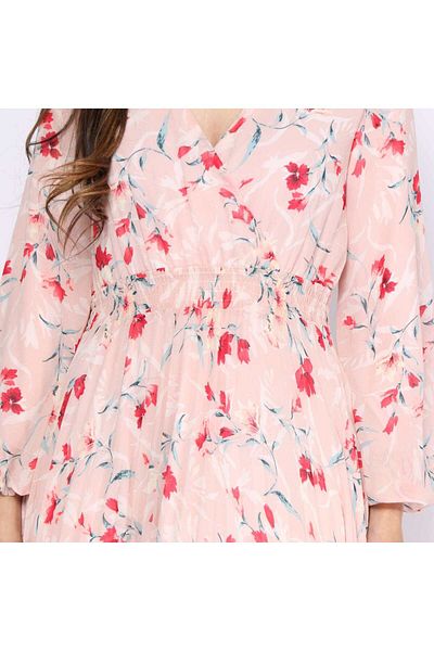 Nichii Long Sleeve Floral Print Polyester Maxi Dress