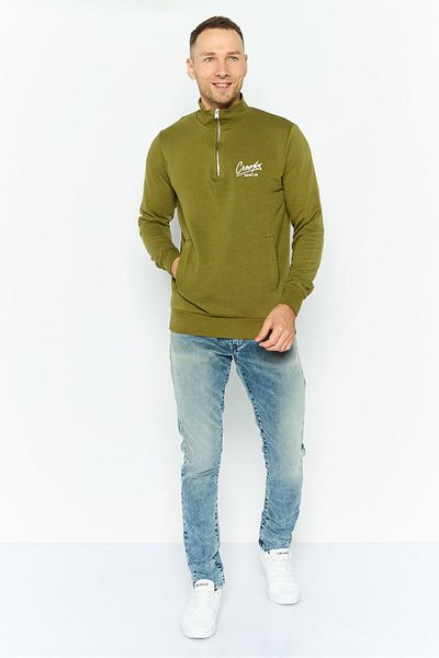 CROOKS CASTLES Men Mock Neck Brand Logo Long Sleeves Sweatshirt, Olive