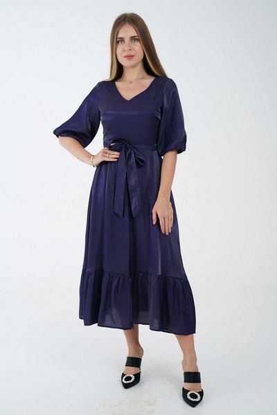 Nichii Solid Midi Dress with Waist Belt and 3/4 Sleeves