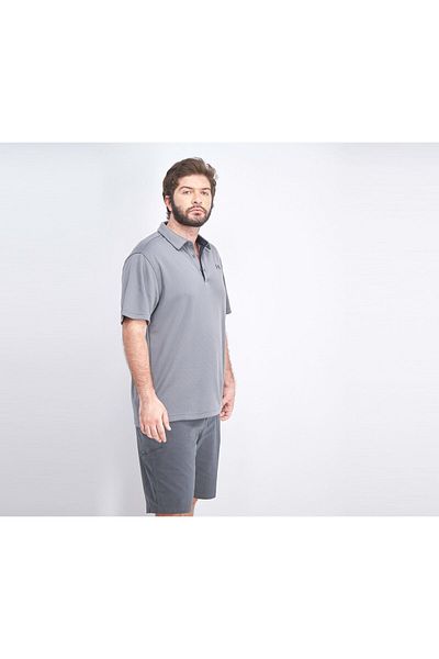 Under Armour Men Pointed Neck Tech Textured,Stripe Short Sleeve Polo, Grey
