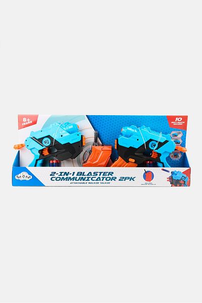 Ton O' Fun 2 In 1 Blaster Communicator 2 PK Attachable Walkie Talkie