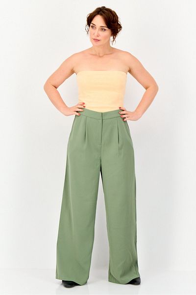 Archive Design Studio Women Regular Fit Wide Leg Plain Pants, Sage Green
