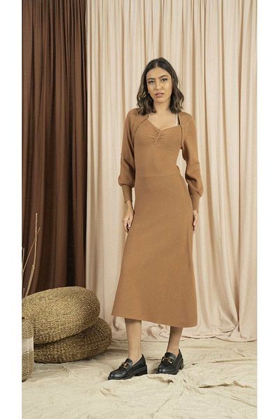 Nichii Long Sleeve Gathered Midi Dress