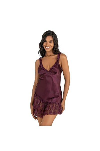 Narnuga MARSiLYAN- فستان نوم قصير من الساتان البرقوق 8238