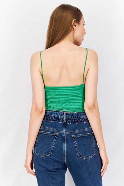 Sinsay Women Square Neck Sleeveless Shirred Top, Green