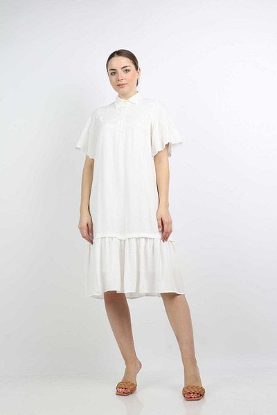 Nichii Women's Short Flutter Sleeve Midi Dress with Collar and Buttons