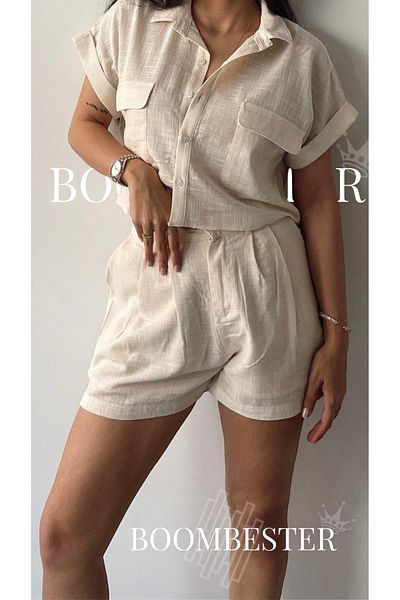 BoomBester Γυναικείο λινό σορτς Flam Premium ποιότητας με ελαστική επένδυση στη μέση