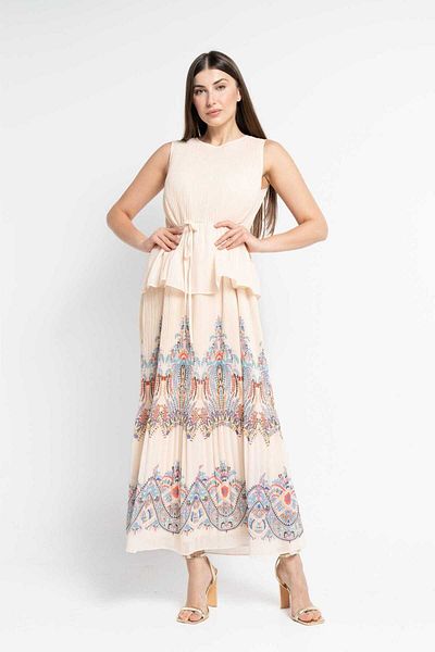 Nichii Women's Sleeveless Ribbed Maxi Dress with Print