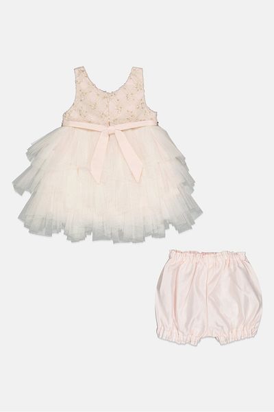 American Princess Toddlers Girl 2 Pieces Textured Dress And Short Set, Ivory