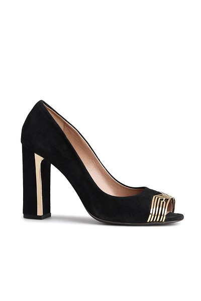 Deriderim Black Gold Detailed Suede Beige Heeled Shoes