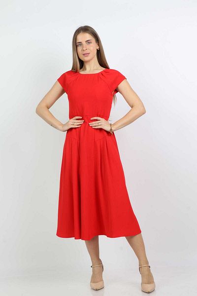 Nichii Solid Midi Dress with Short Sleeves