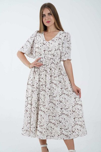 Nichii Women's Short Sleeve Open Midi Dress with Waist and Seven Cutouts