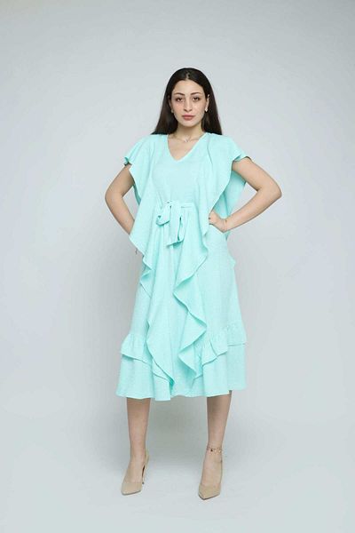 Nichii Short Sleeve Ruffled Midi Dress with Belt