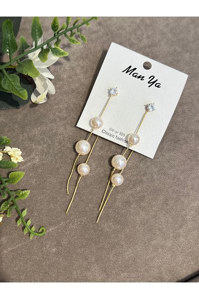 VİYA Gold Pearl Detailed Dangle Earrings