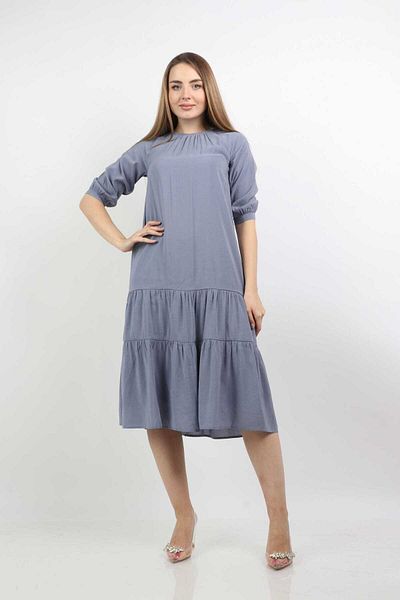 Nichii Women's Solid Ruffled Midi Dress with Short Sleeves