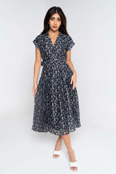 Nichii Short-Sleeve Midi Dress with Waist Belt