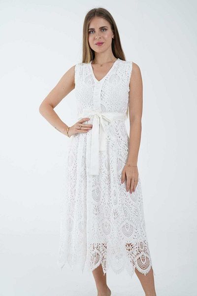 Nichii Women's Midi Dress with Cut-Outs, Buttons, and Waist Belt