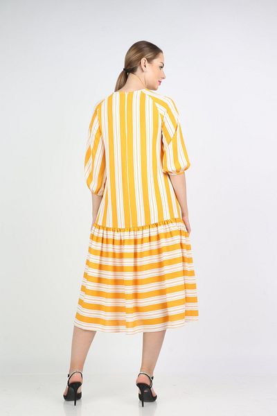 Nichii Striped Wide Midi Dress with Short Sleeves