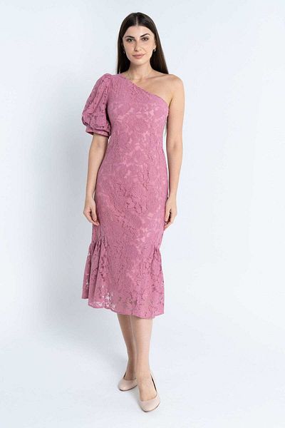 Nichii Women's Sheer Mid-Length Dress with Padded Shoulders