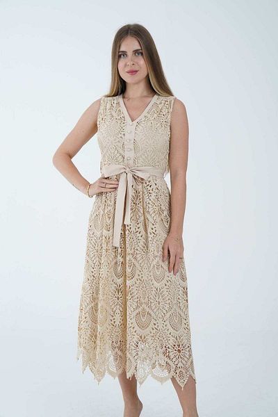 Nichii Women's Midi Dress with Cut-Outs, Buttons, and Waist Belt