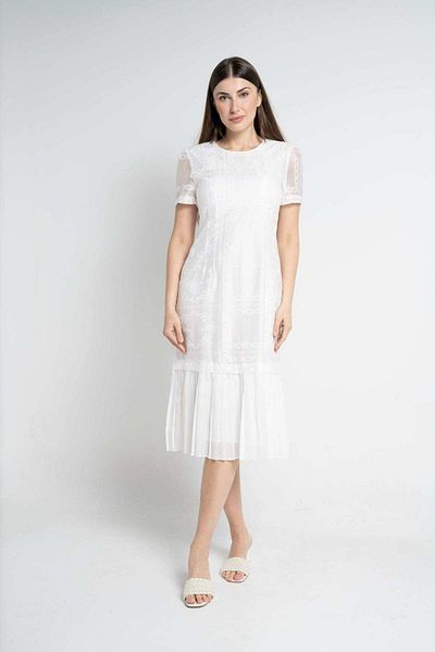 Nichii Pleated Midi Dress with Short Sleeves