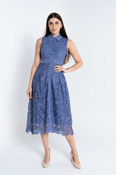 Nichii Women's Midi Lace Dress with Center Line and Front Buttons