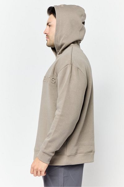 Core Elements Men Hooded Brand Logo Long Sleeve Sweatshirt, Taupe