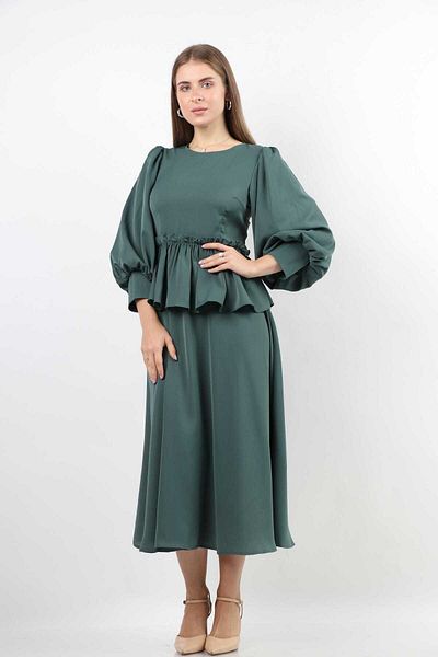 Nichii Women's Midi Dress with Long Sleeves and Ruffles at the Waist