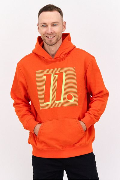 DRT Men Hooded Graphic Print Long Sleeve Sweatshirt, Orange