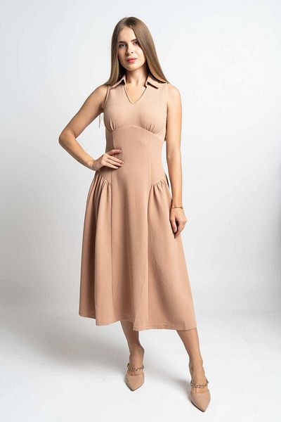 Nichii Women's Solid Sleeveless Midi Dress with Waist Detail