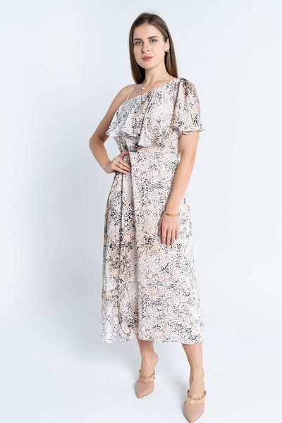 Nichii Women's Midi Dress with Off-Shoulder Print
