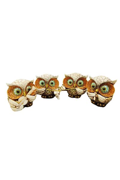 BLA BLA FOAM Set 4 statuete bufnite, trupa muzicala, din rasina, crem, accente aurii, 10x10 cm