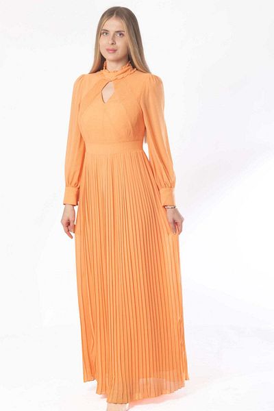 Nichii Women's Long Dress with Wide Front Split and Long Sleeves