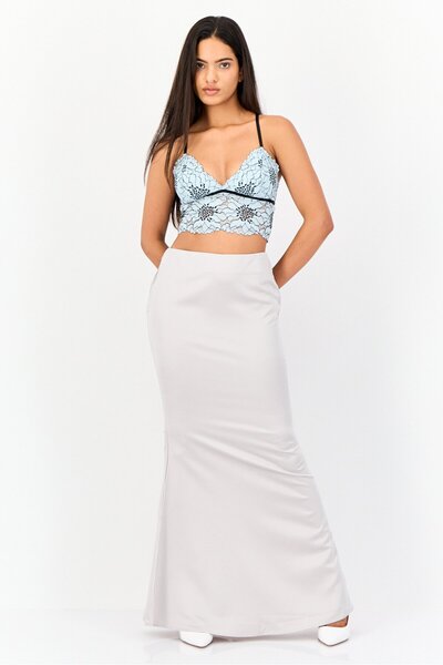 Archive Design Studio Women Solid Maxi Skirt, Silver