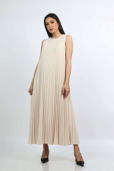 Nichii Women's Solid Pleated Long Evening Dress without Sleeves