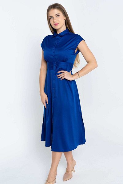 Nichii Women's Short Sleeve Midi Dress with Front Buttons