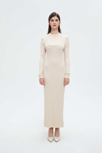 Nichii Women's Long Solid Dress with Long Sleeves