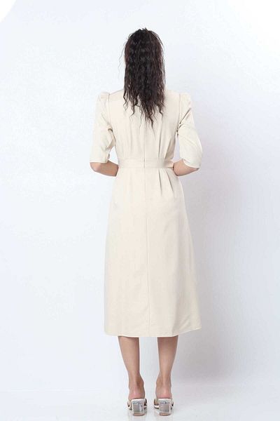 Nichii Solid Midi Dress with Waist Ruching