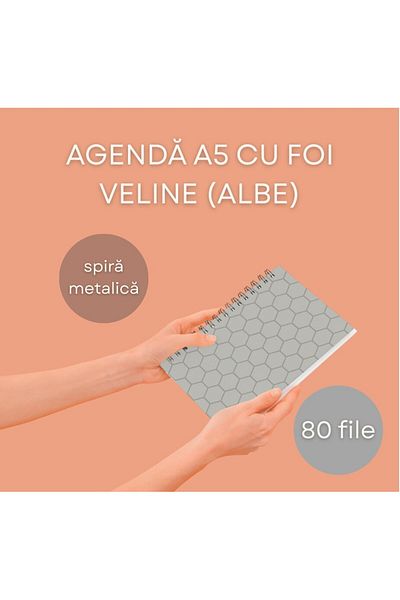 OBRO Spiral Notebook, Notebook, White Vellum Sheets, Unruled, Flower Print, A5, 80 sheets, 160 pages
