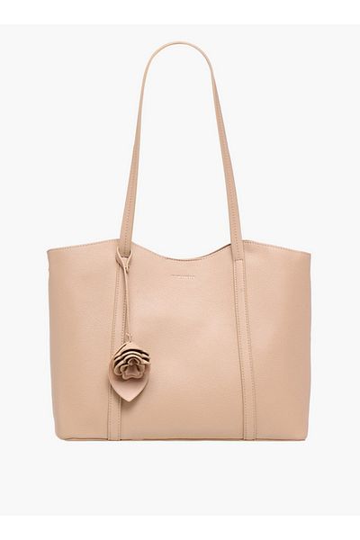 Flora Bella by Shoexpress Flora Bella Solid Tote Bag with Double Handles and Floral Charm