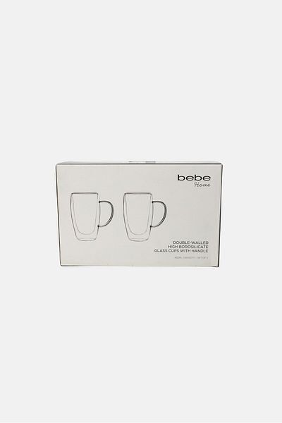 Bebe 2 Pieces Borosilicate Glass Cup With Handle 450 ml, Transparent
