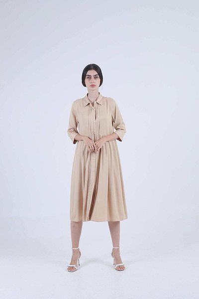 Nichii Women's Long Dress with Front Button Neck and 3/4 Sleeves