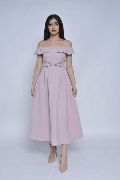 Nichii Soft Midi Dress with Wide Waist Design
